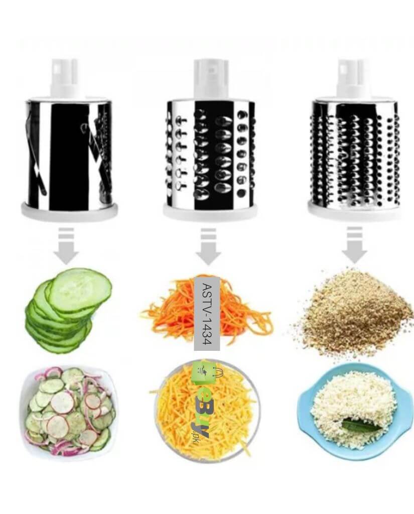 3 in 1 Table Top Drum Grater Stainless Steel Blades Use Easy Detachable Shredder